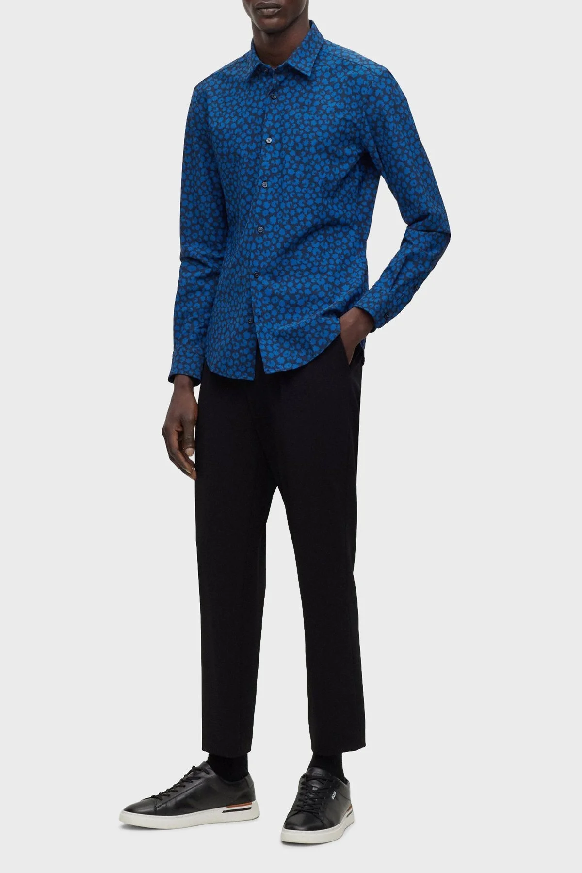 Boss Baskılı Streç Jarseden Dar Kesim Erkek Gömlek 50483716 404 LACİVERT - 2