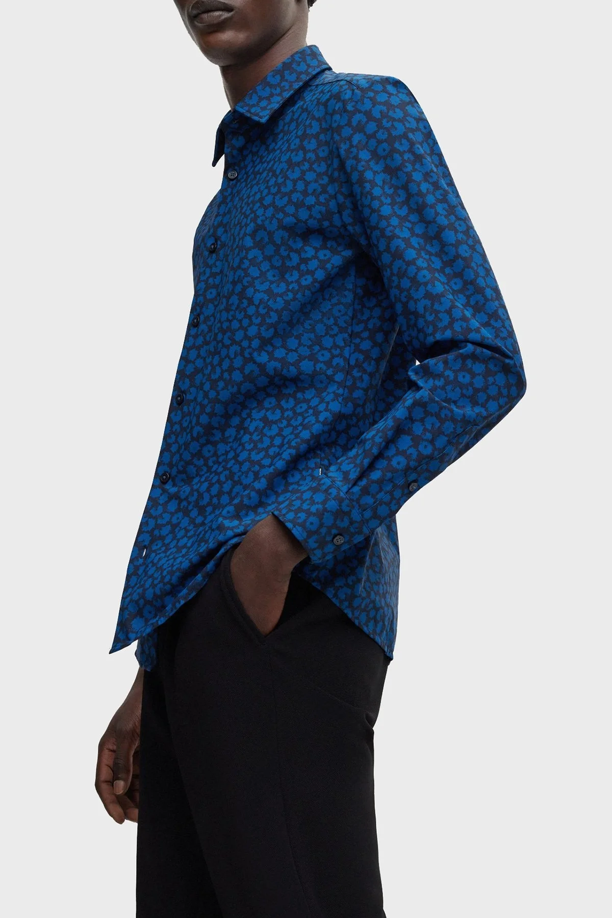 Boss Baskılı Streç Jarseden Dar Kesim Erkek Gömlek 50483716 404 LACİVERT - 5