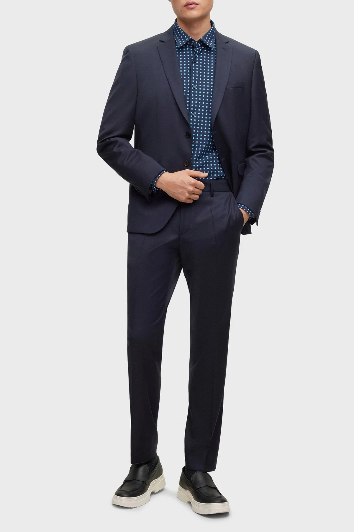 Boss Baskılı Streç Jarseden Dar Kesim Erkek Gömlek 50483716 445 BEYAZ-LACİVERT - 2