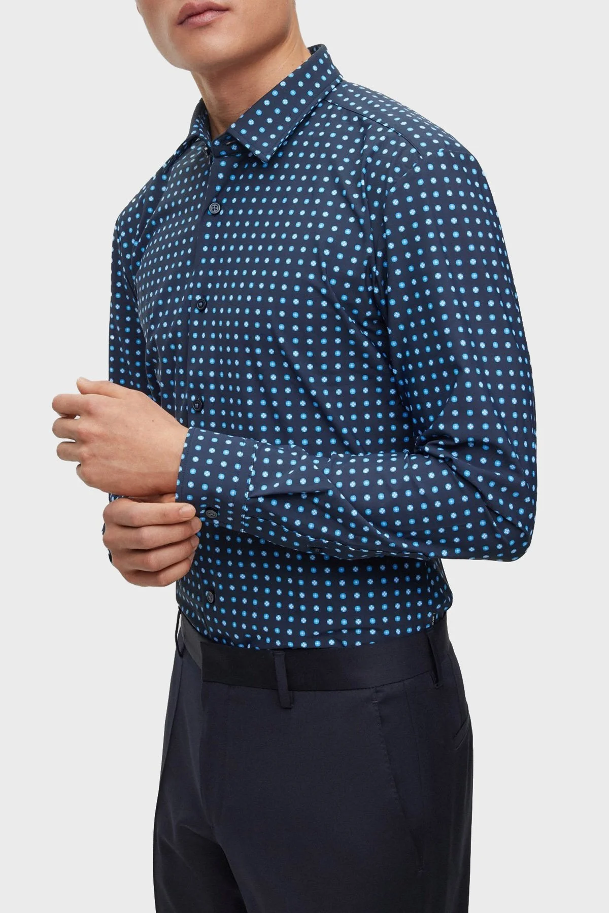 Boss Baskılı Streç Jarseden Dar Kesim Erkek Gömlek 50483716 445 BEYAZ-LACİVERT - 5