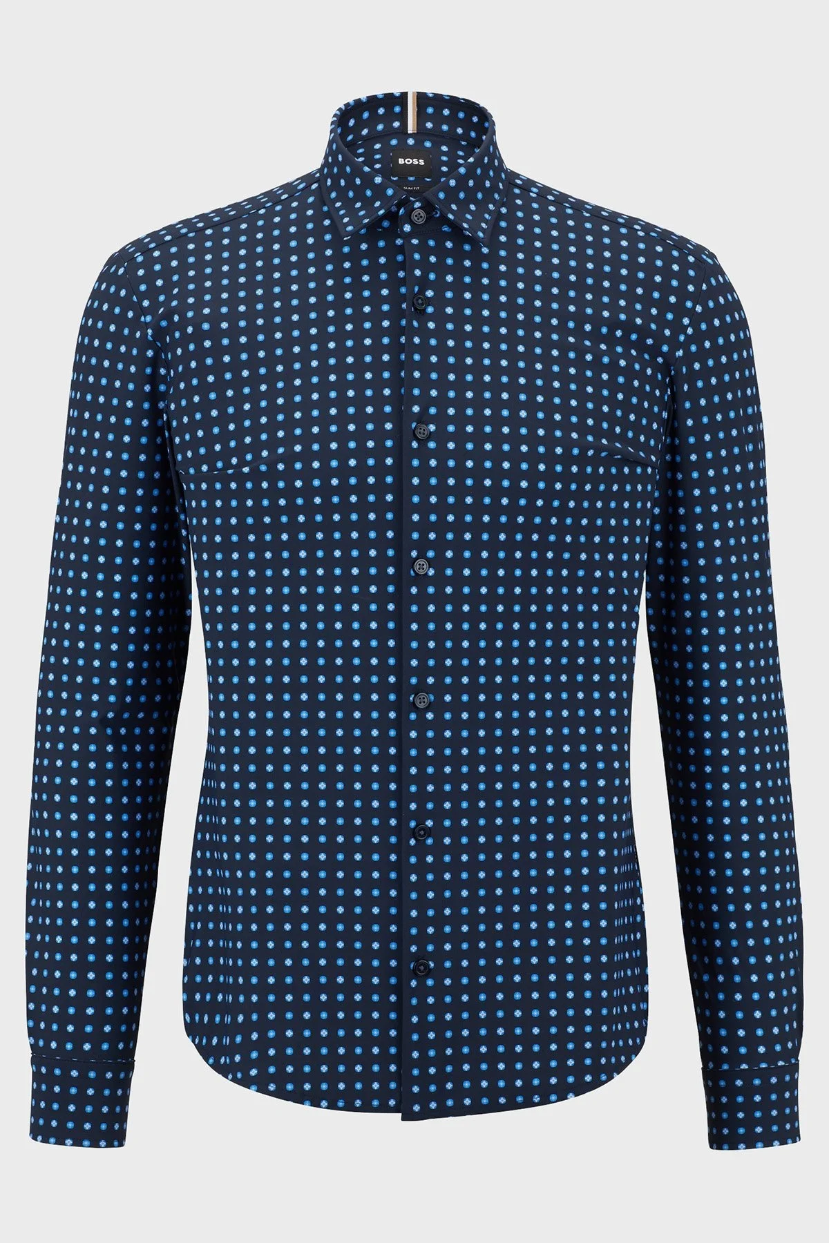 Boss Baskılı Streç Jarseden Dar Kesim Erkek Gömlek 50483716 445 BEYAZ-LACİVERT - 6