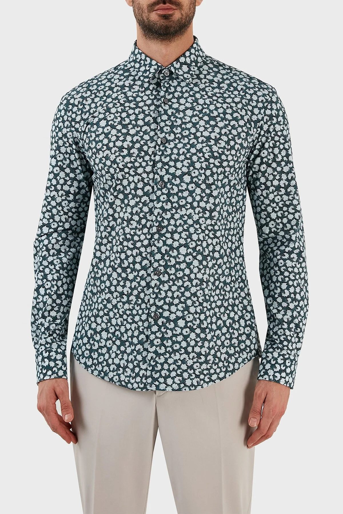 Boss Baskılı Streç Jarseden Dar Kesim Erkek Gömlek 50483716 457 MAVİ - 1