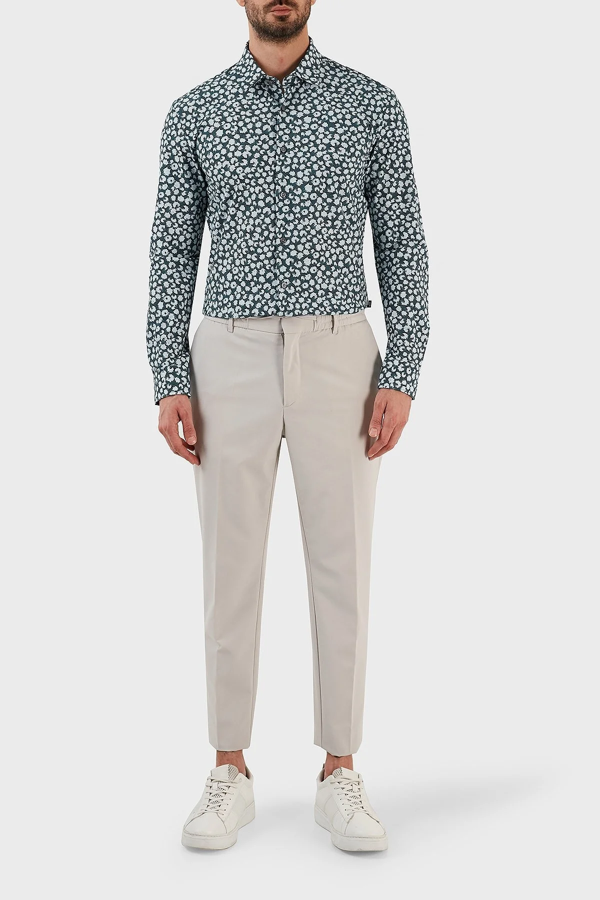 Boss Baskılı Streç Jarseden Dar Kesim Erkek Gömlek 50483716 457 MAVİ - 3