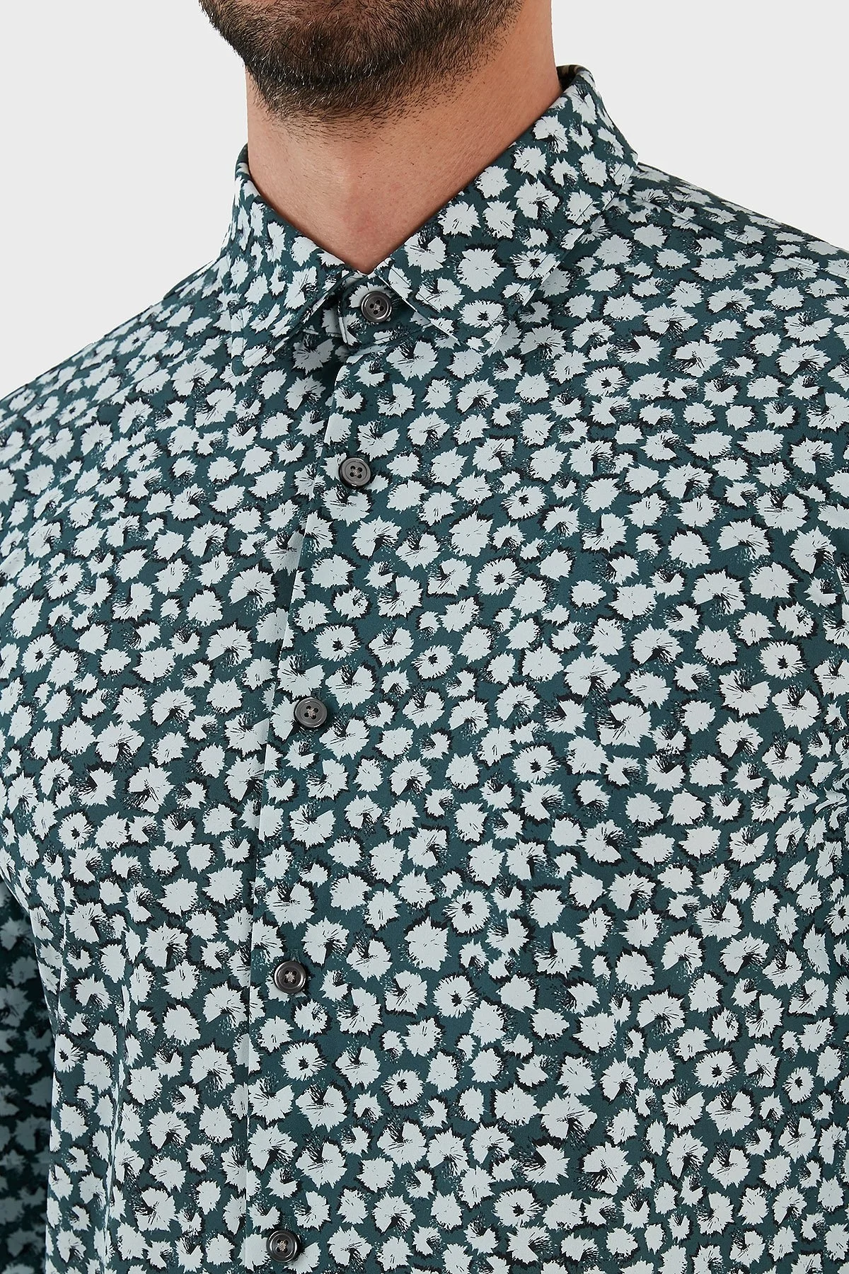 Boss Baskılı Streç Jarseden Dar Kesim Erkek Gömlek 50483716 457 MAVİ - 4