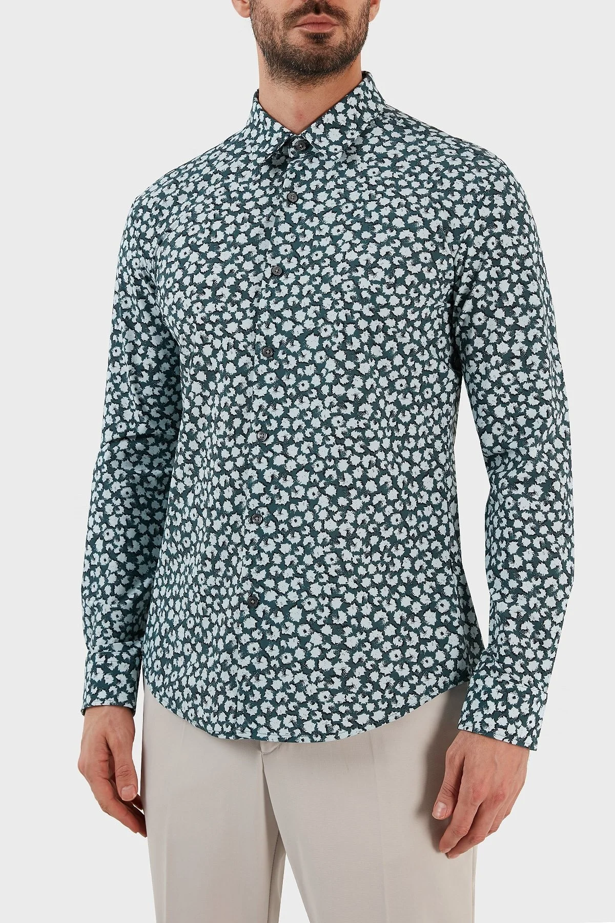 Boss Baskılı Streç Jarseden Dar Kesim Erkek Gömlek 50483716 457 MAVİ - 5