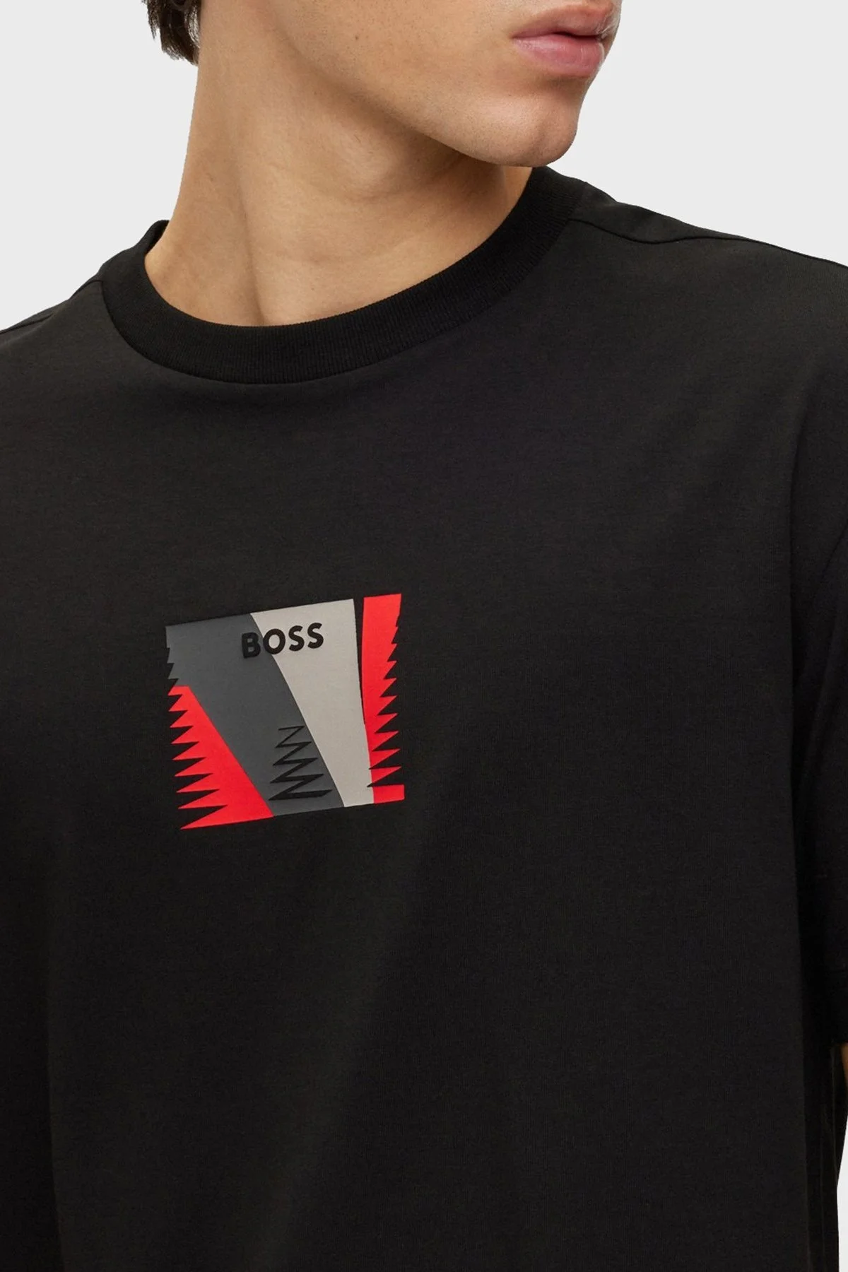 Boss Baskılı Streç Pamuklu Bisiklet Yaka Relaxed Fit Erkek T Shirt 50483771 001 SİYAH - 4