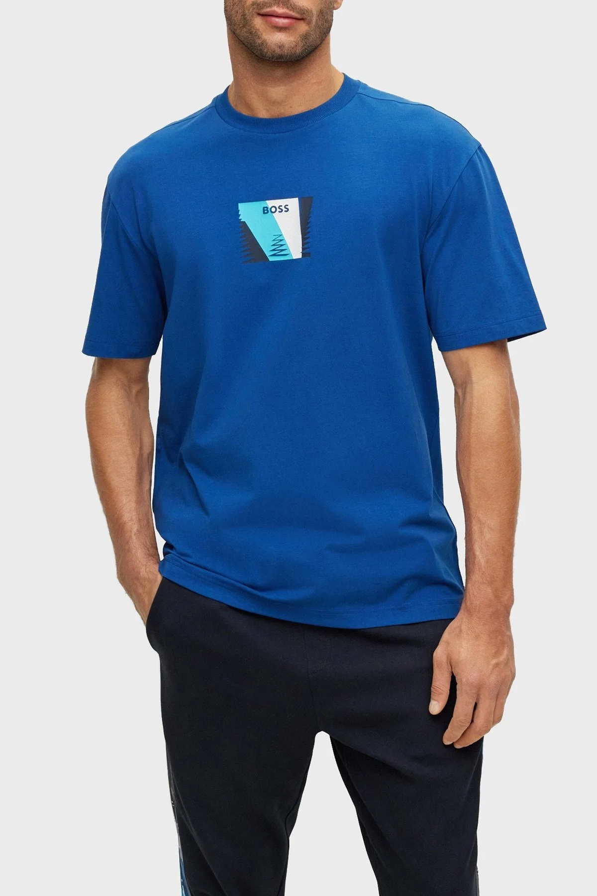 Boss Baskılı Streç Pamuklu Bisiklet Yaka Relaxed Fit Erkek T Shirt 50483771 432 SAKS - 1