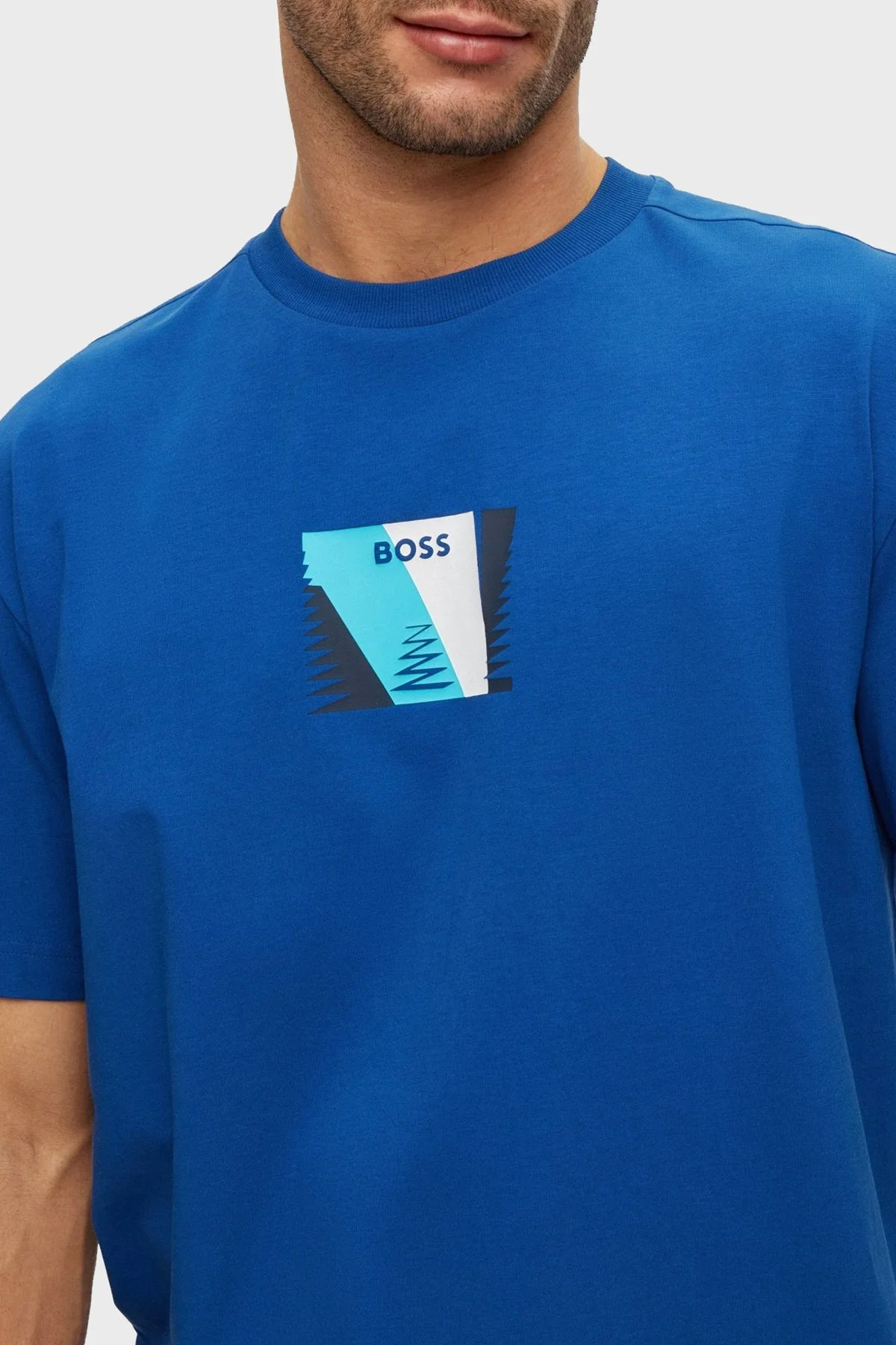 Boss Baskılı Streç Pamuklu Bisiklet Yaka Relaxed Fit Erkek T Shirt 50483771 432 SAKS - 4