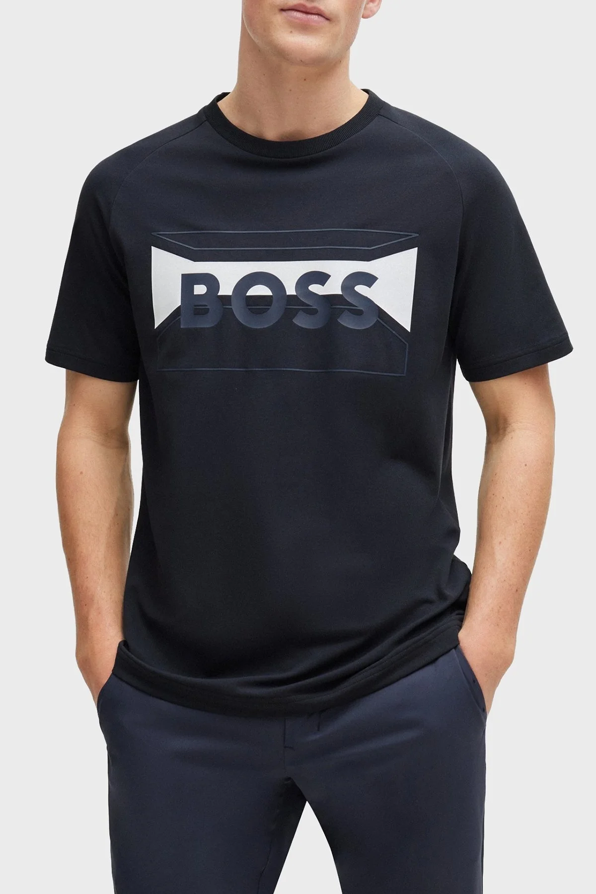 Boss Baskılı Streç Pamuklu Regular Fit Bisiklet Yaka Erkek T Shirt 50514527 402 LACİVERT - 1