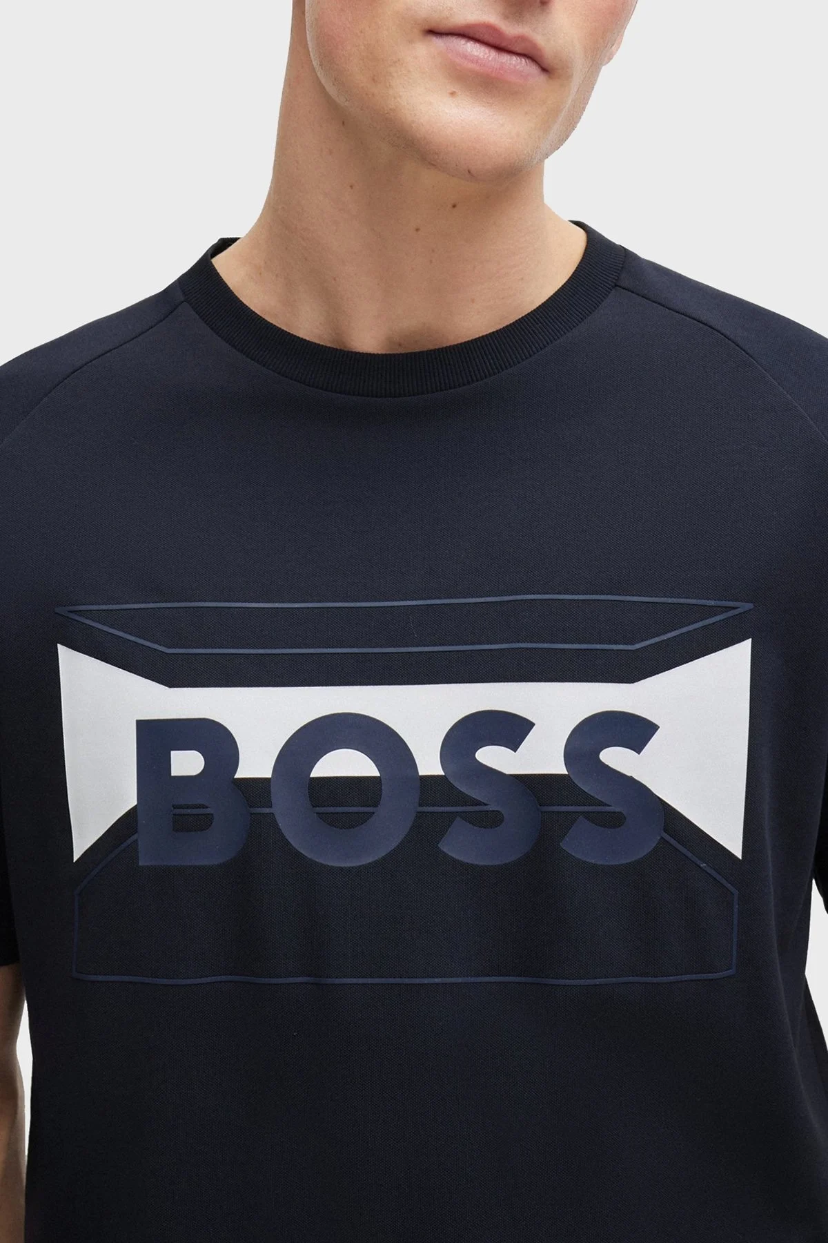 Boss Baskılı Streç Pamuklu Regular Fit Bisiklet Yaka Erkek T Shirt 50514527 402 LACİVERT - 4
