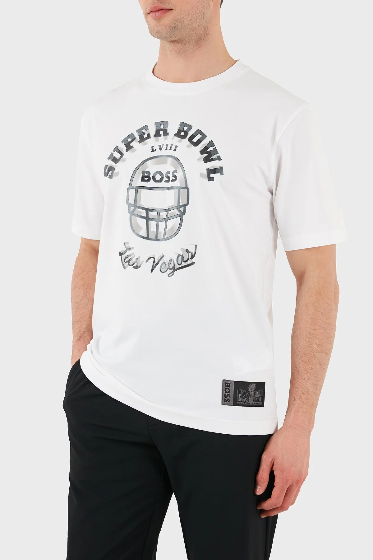Boss Baskılı Streç Pamuklu Relaxed Fit Bisiklet Yaka Erkek T Shirt 50510816 100 BEYAZ - 2