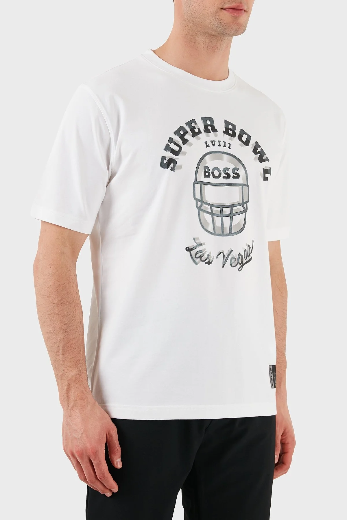 Boss Baskılı Streç Pamuklu Relaxed Fit Bisiklet Yaka Erkek T Shirt 50510816 100 BEYAZ - 4