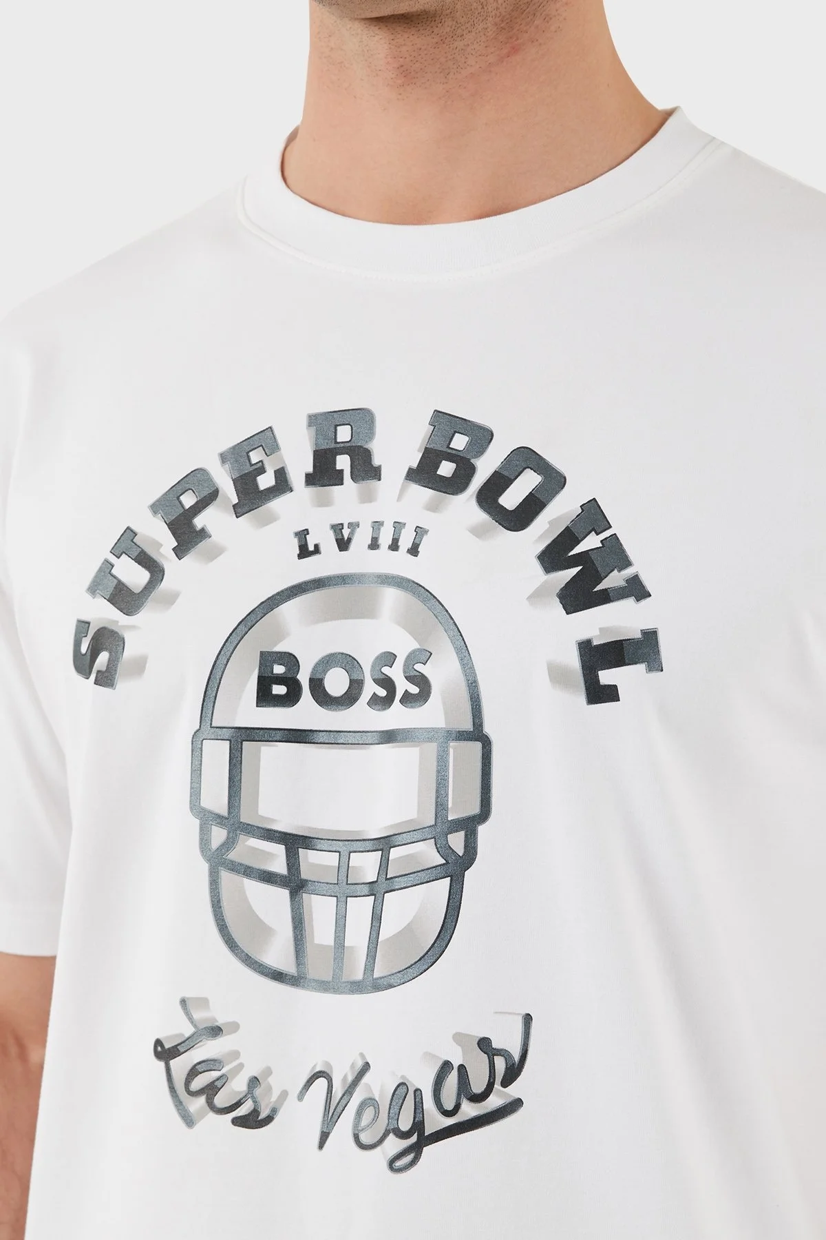 Boss Baskılı Streç Pamuklu Relaxed Fit Bisiklet Yaka Erkek T Shirt 50510816 100 BEYAZ - 5