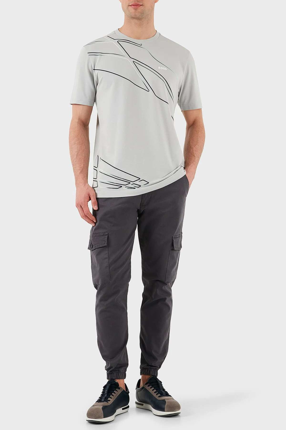 Boss Baskılı Streç Regular Fit Bisiklet Yaka Erkek T Shirt 50513011 052 GRİ - 2