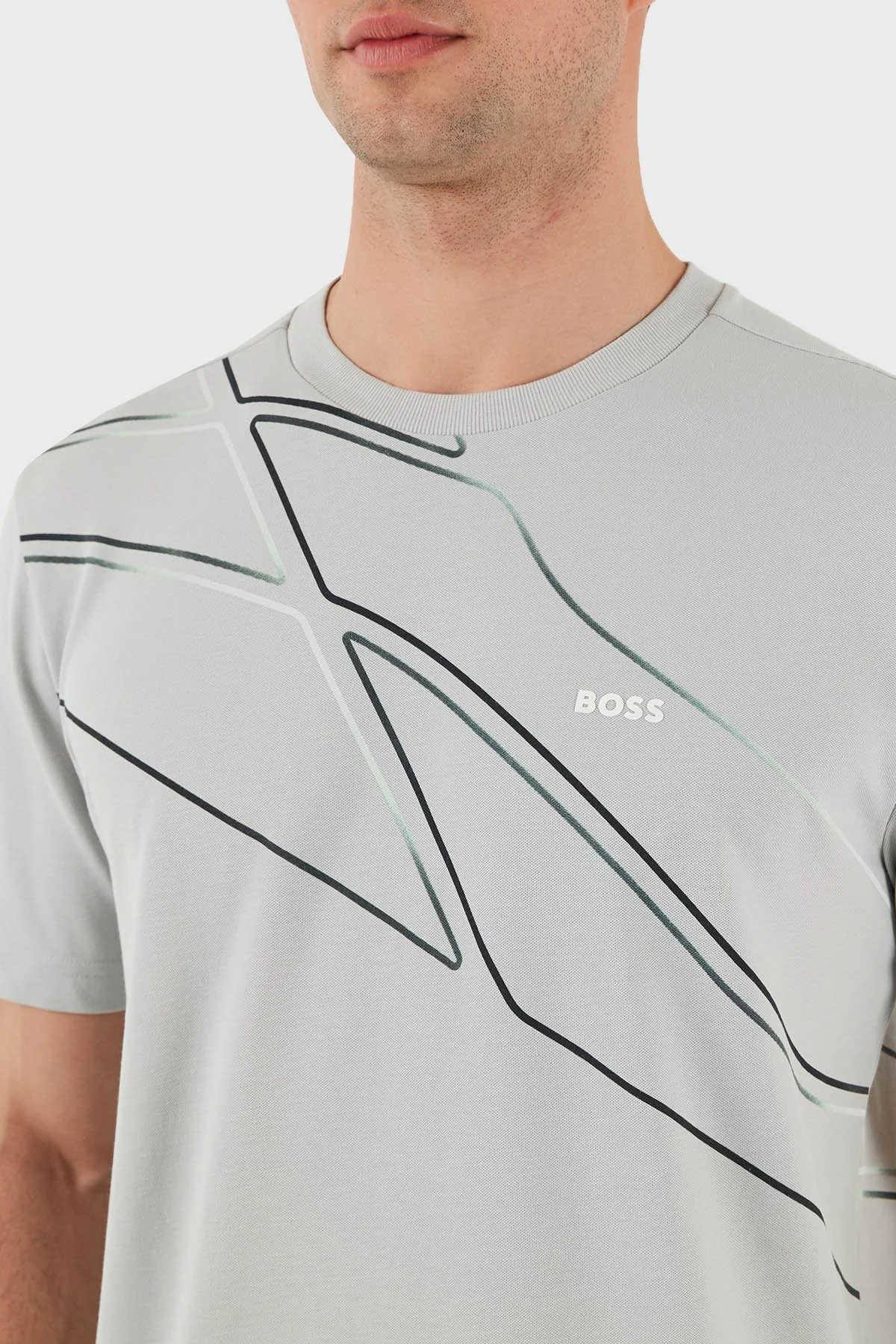 Boss Baskılı Streç Regular Fit Bisiklet Yaka Erkek T Shirt 50513011 052 GRİ - 5