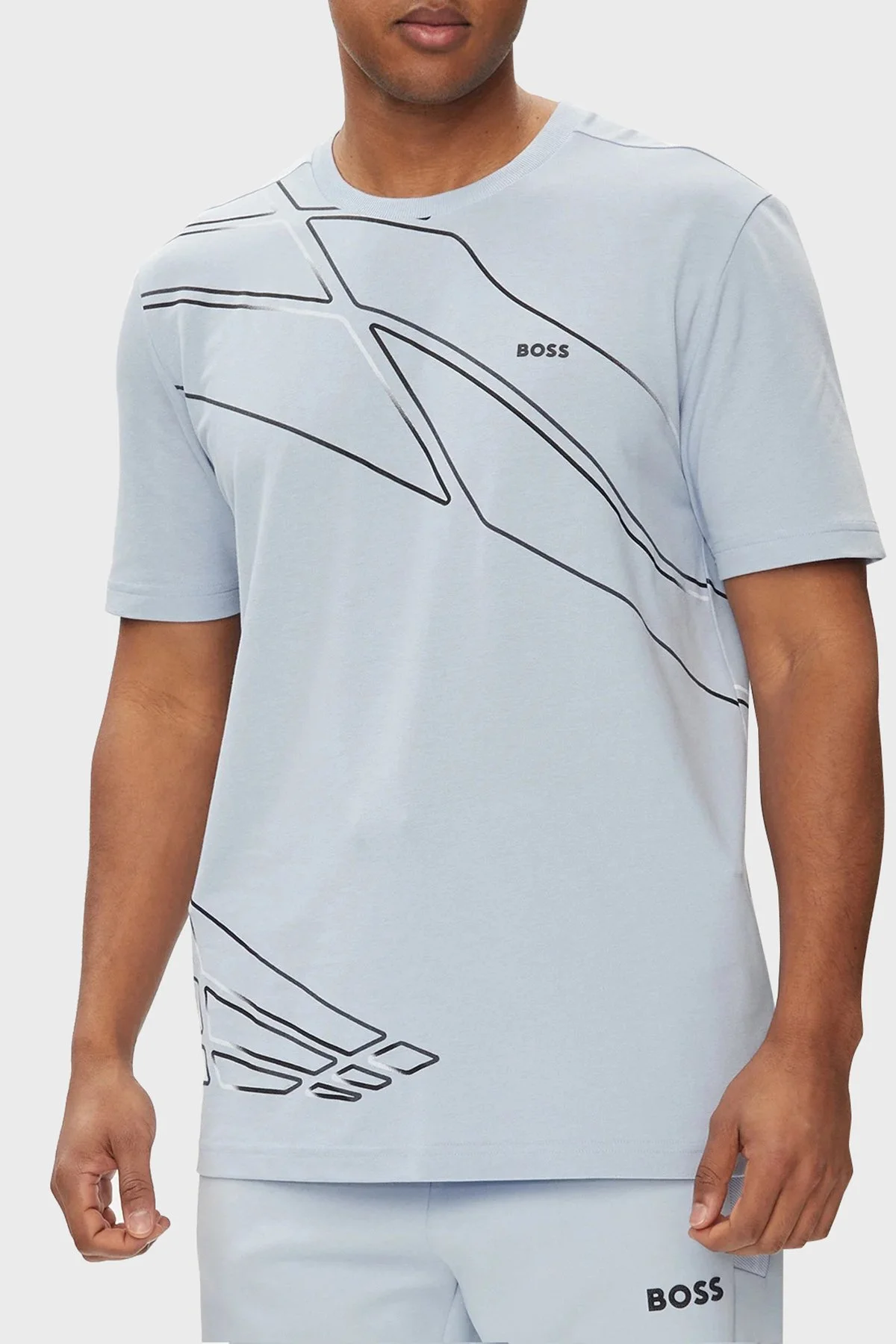 Boss Baskılı Streç Regular Fit Bisiklet Yaka Erkek T Shirt 50513011 527 AÇIK MAVİ - 1