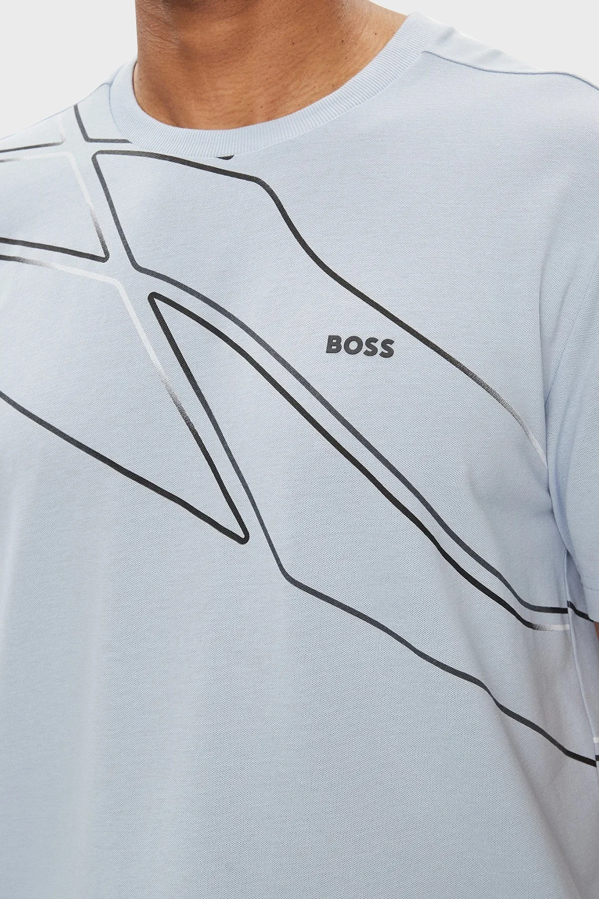 Boss Baskılı Streç Regular Fit Bisiklet Yaka Erkek T Shirt 50513011 527 AÇIK MAVİ - 4