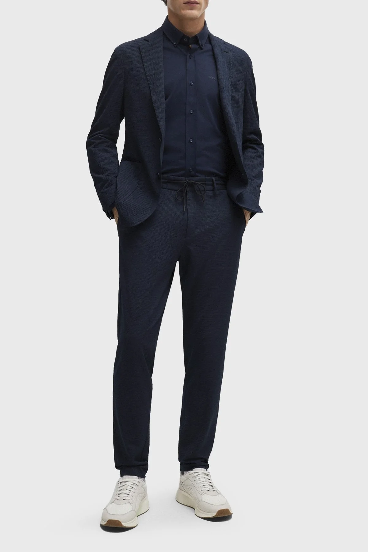 Boss Belden Bağlamalı Streç Gofre Kumaştan Slim Fit Erkek Pantolon 50514608 404 LACİVERT - 2