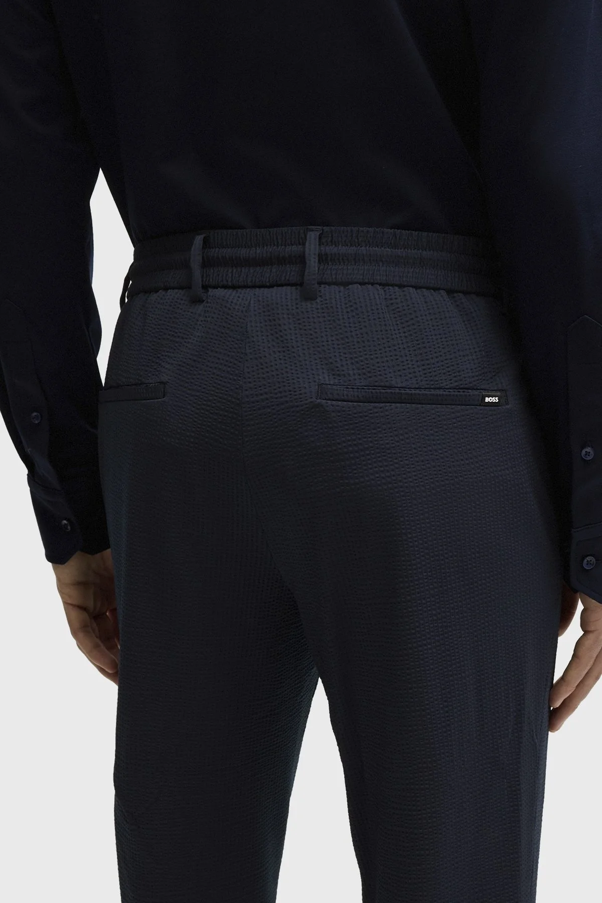 Boss Belden Bağlamalı Streç Gofre Kumaştan Slim Fit Erkek Pantolon 50514608 404 LACİVERT - 4