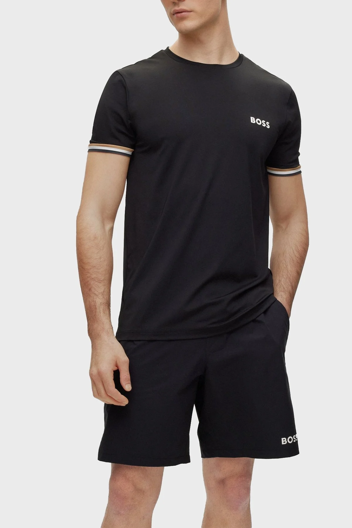 Boss Bisiklet Yaka İmza Çizgili Slim Fit Erkek T Shirt 50482392 001 SİYAH - 1