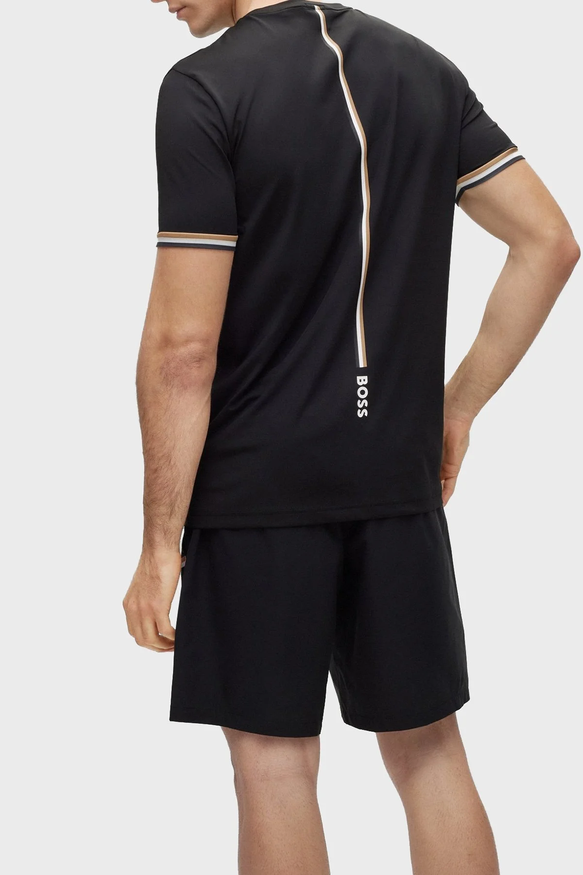 Boss Bisiklet Yaka İmza Çizgili Slim Fit Erkek T Shirt 50482392 001 SİYAH - 2