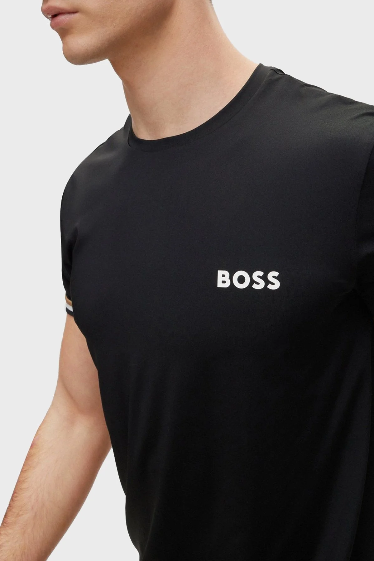 Boss Bisiklet Yaka İmza Çizgili Slim Fit Erkek T Shirt 50482392 001 SİYAH - 3
