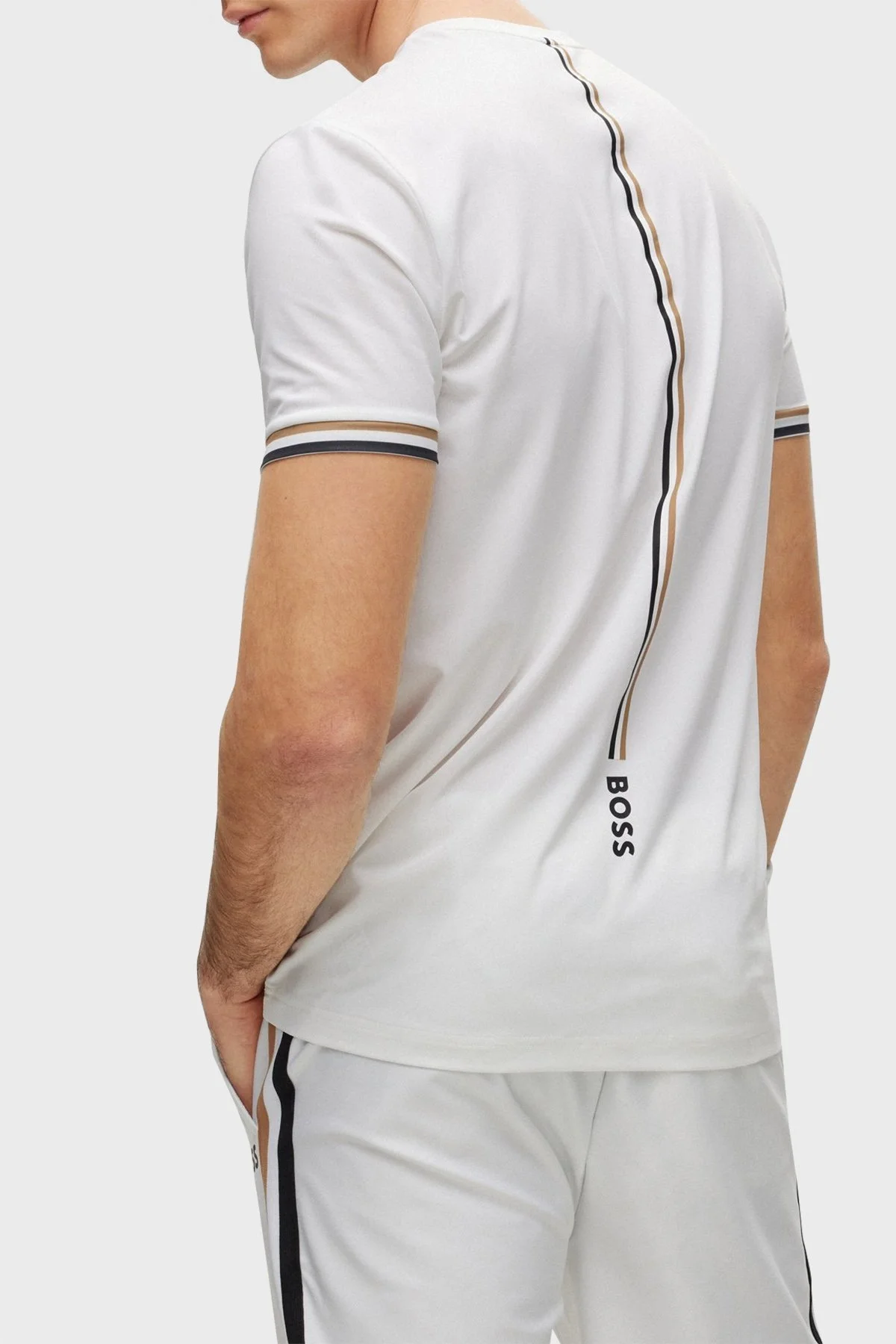 Boss Bisiklet Yaka İmza Çizgili Slim Fit Erkek T Shirt 50482392 100 BEYAZ - 2