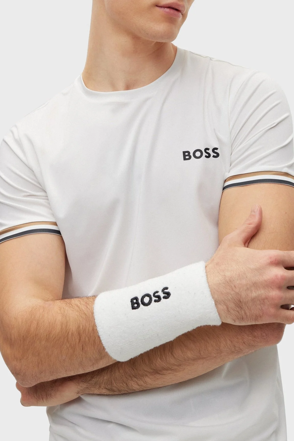 Boss Bisiklet Yaka İmza Çizgili Slim Fit Erkek T Shirt 50482392 100 BEYAZ - 3