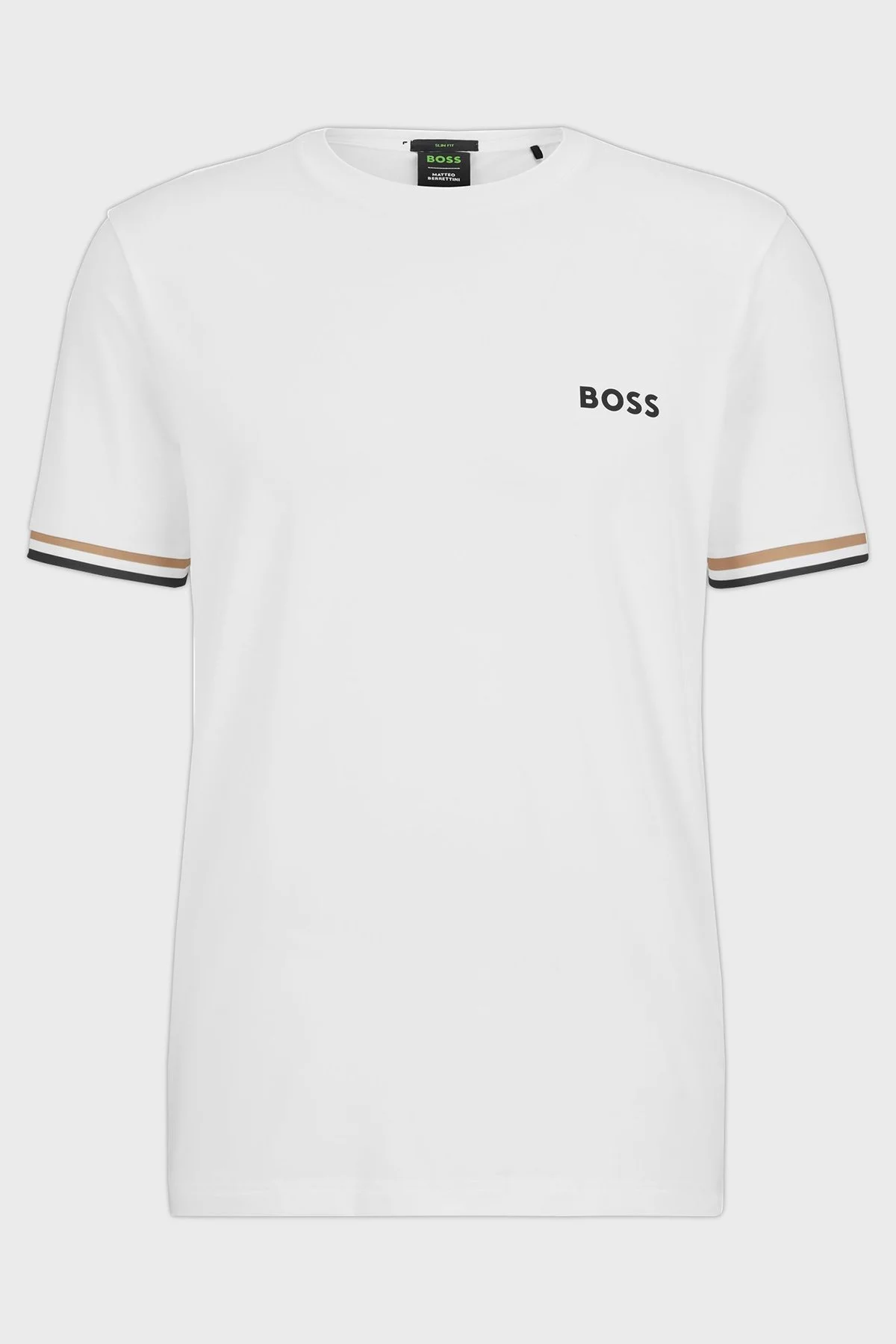 Boss Bisiklet Yaka İmza Çizgili Slim Fit Erkek T Shirt 50482392 100 BEYAZ - 4