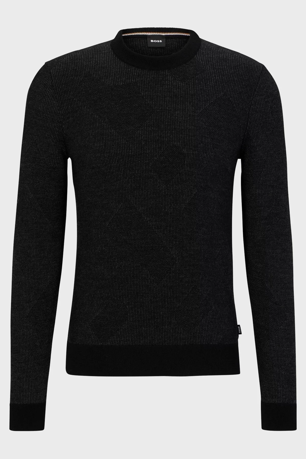Boss Bisiklet Yaka Jakarlı % 100 Yünlü Regular Fit Erkek Kazak 50500675 001 SİYAH - 4