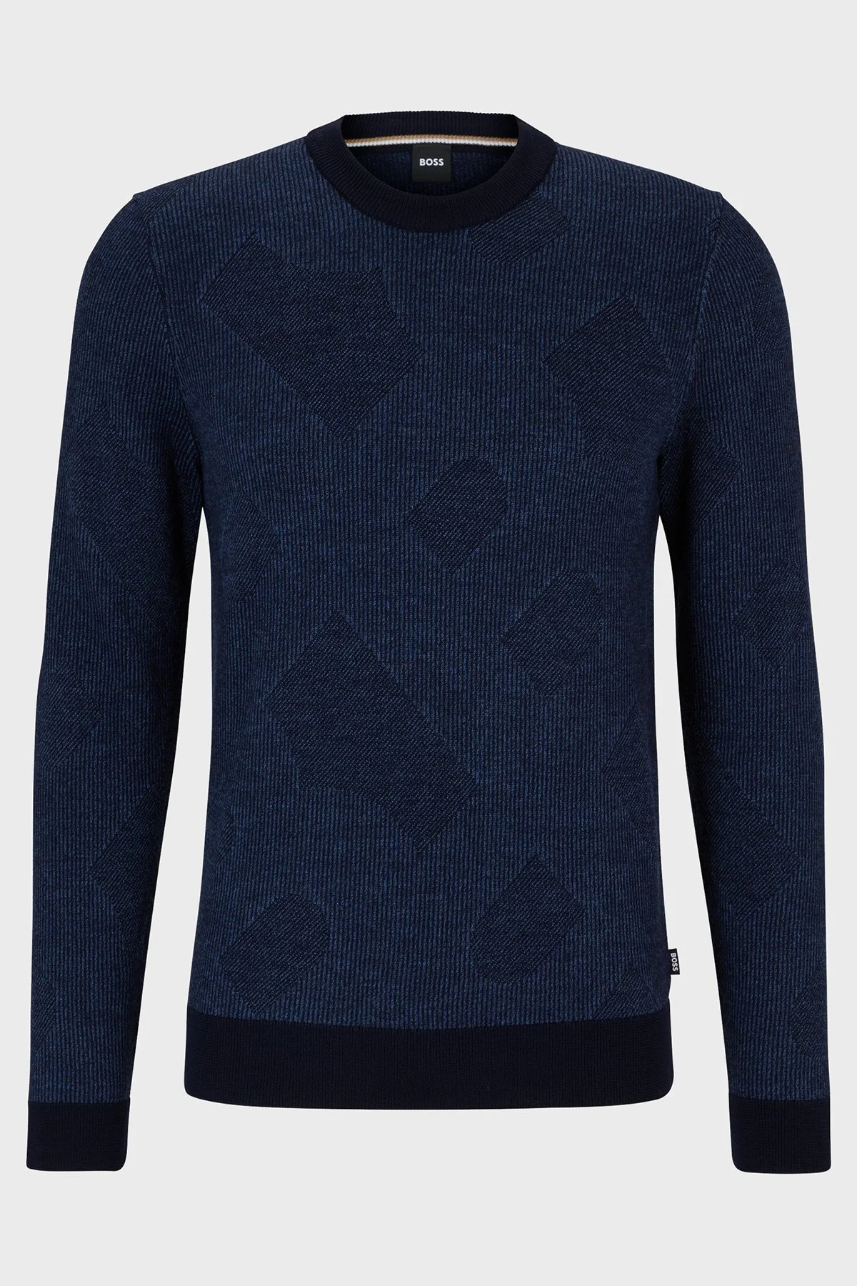 Boss Bisiklet Yaka Jakarlı % 100 Yünlü Regular Fit Erkek Kazak 50500675 404 LACİVERT - 5