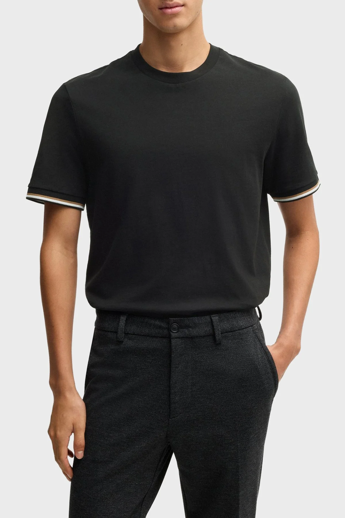 Boss Bisiklet Yaka Regular Fit Pamuklu Jarse Erkek T Shirt 50501097 001 SİYAH - 6