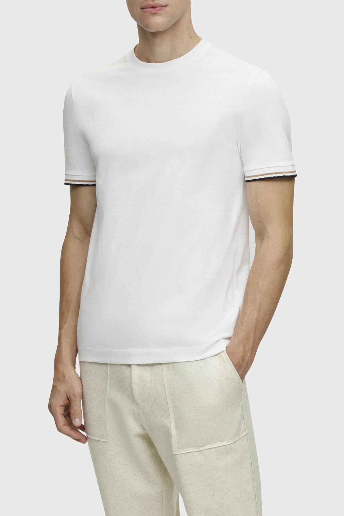 Boss Bisiklet Yaka Regular Fit Pamuklu Jarse Erkek T Shirt 50501097 100 BEYAZ - 1