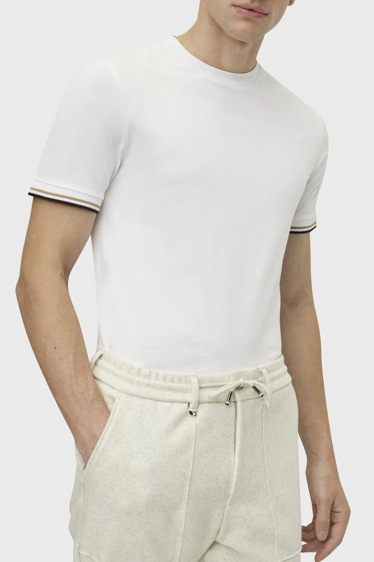 Boss Bisiklet Yaka Regular Fit Pamuklu Jarse Erkek T Shirt 50501097 100 BEYAZ - 3