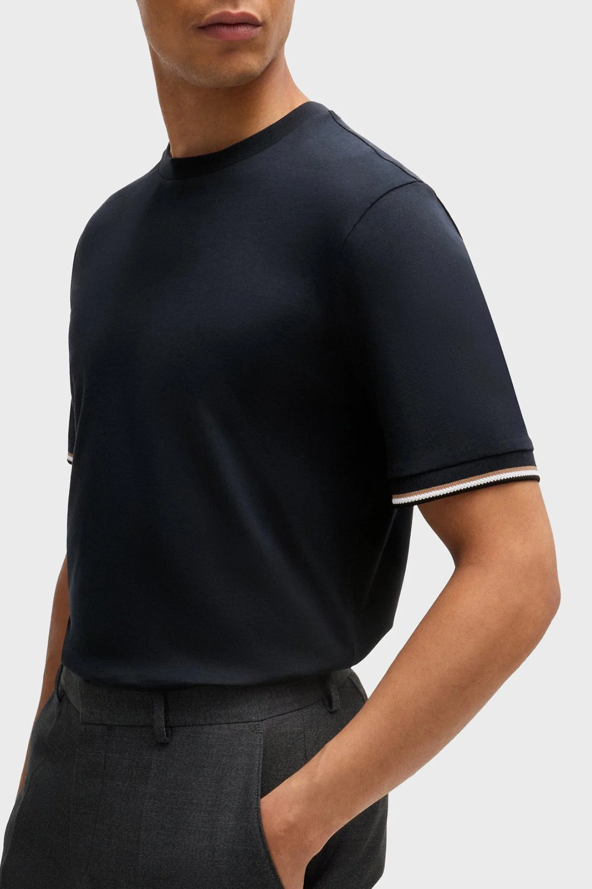 Boss Bisiklet Yaka Regular Fit Pamuklu Jarse Erkek T Shirt 50501097 404 LACİVERT - 4