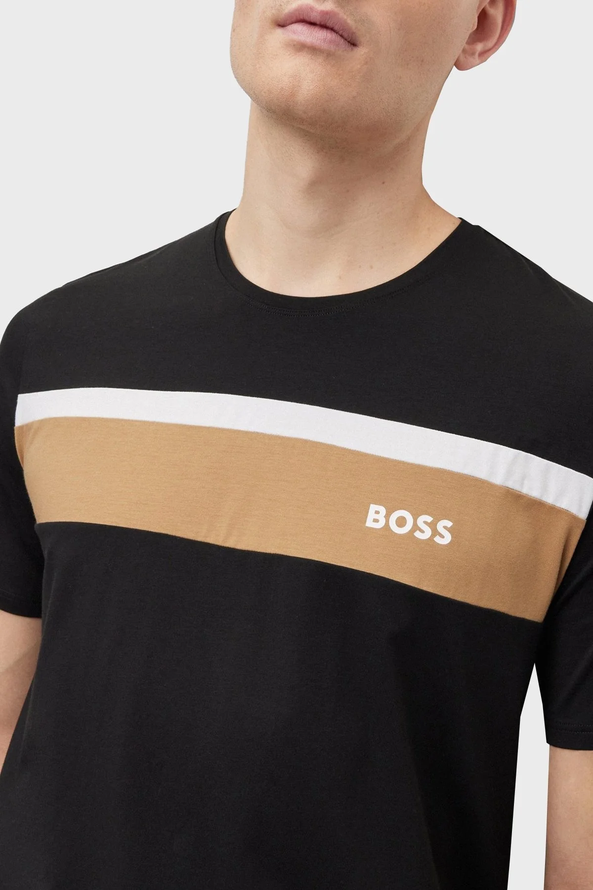Boss Blok Şeritli Logolu Pamuklu Regular Fit Bisiklet Yaka Erkek T Shirt 50490923 001 SİYAH - 3
