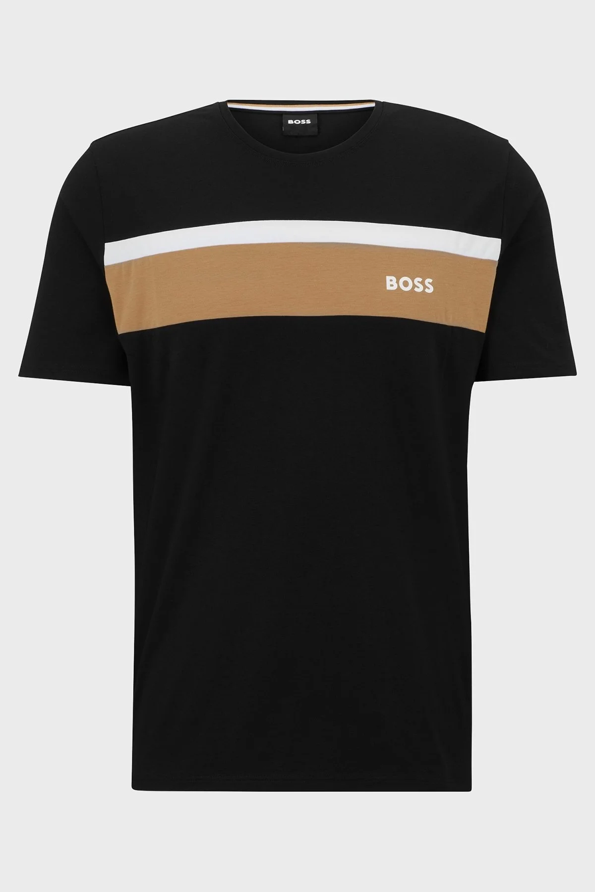 Boss Blok Şeritli Logolu Pamuklu Regular Fit Bisiklet Yaka Erkek T Shirt 50490923 001 SİYAH - 4