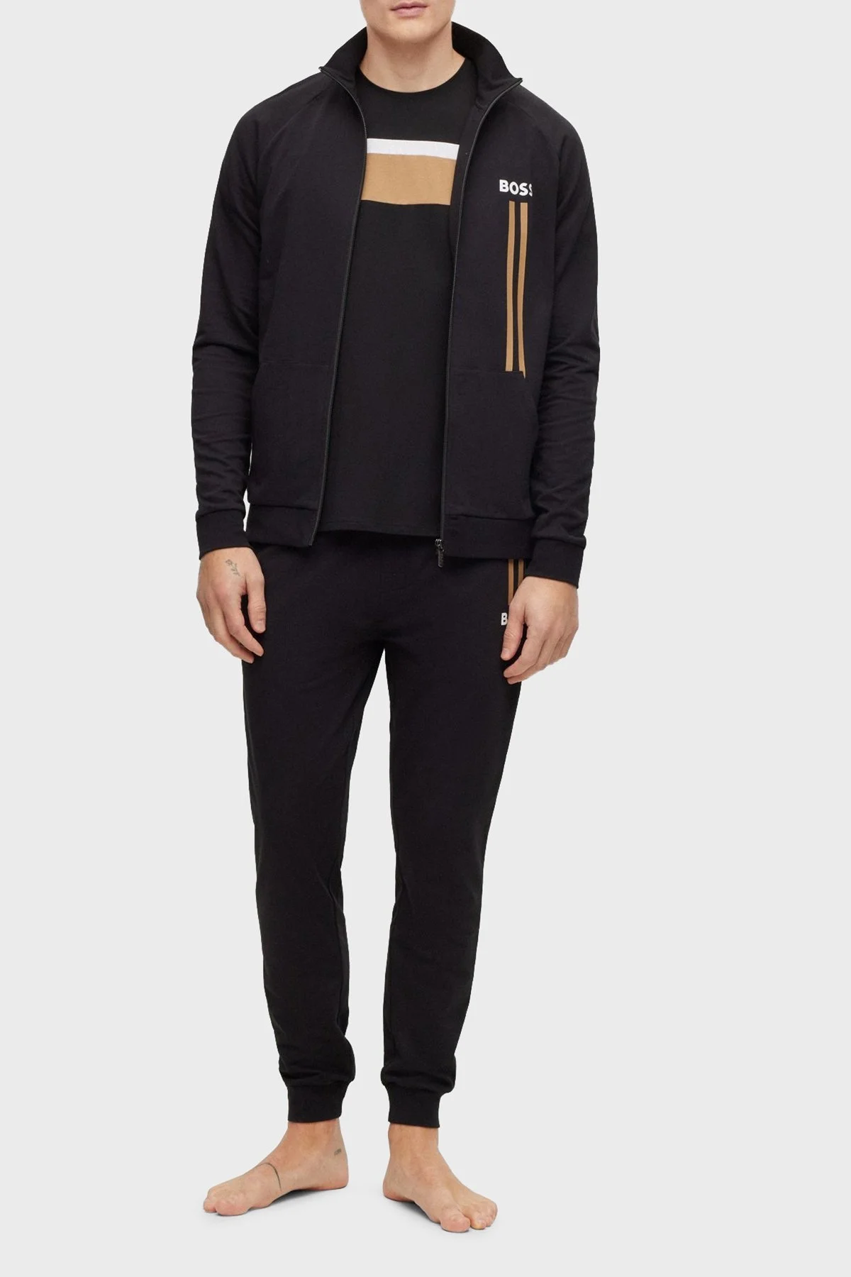 Boss Blok Şeritli Logolu Pamuklu Regular Fit Bisiklet Yaka Erkek T Shirt 50490923 001 SİYAH - 5