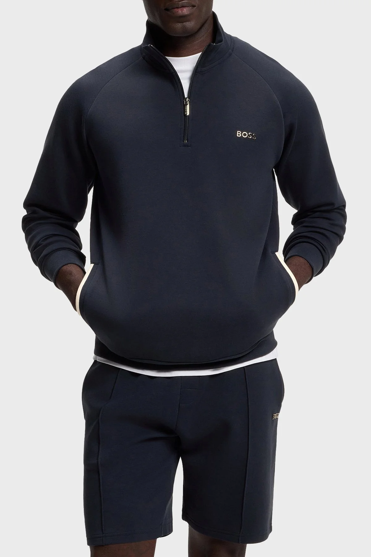 Boss Boss Pamuklu Yarım Fermuarlı Dik Yaka Erkek Sweat 50566915 403 Lacivert - 1