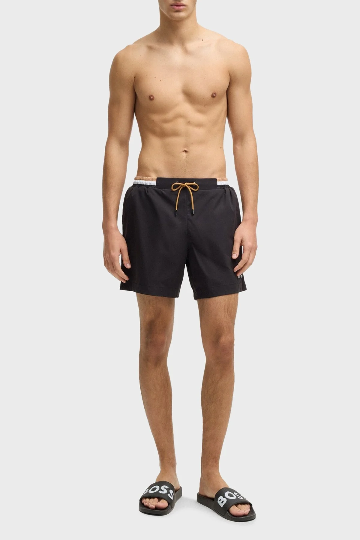 Boss Büyük Logolu Erkek Terlik 50536835 002 SİYAH-BEYAZ - 2