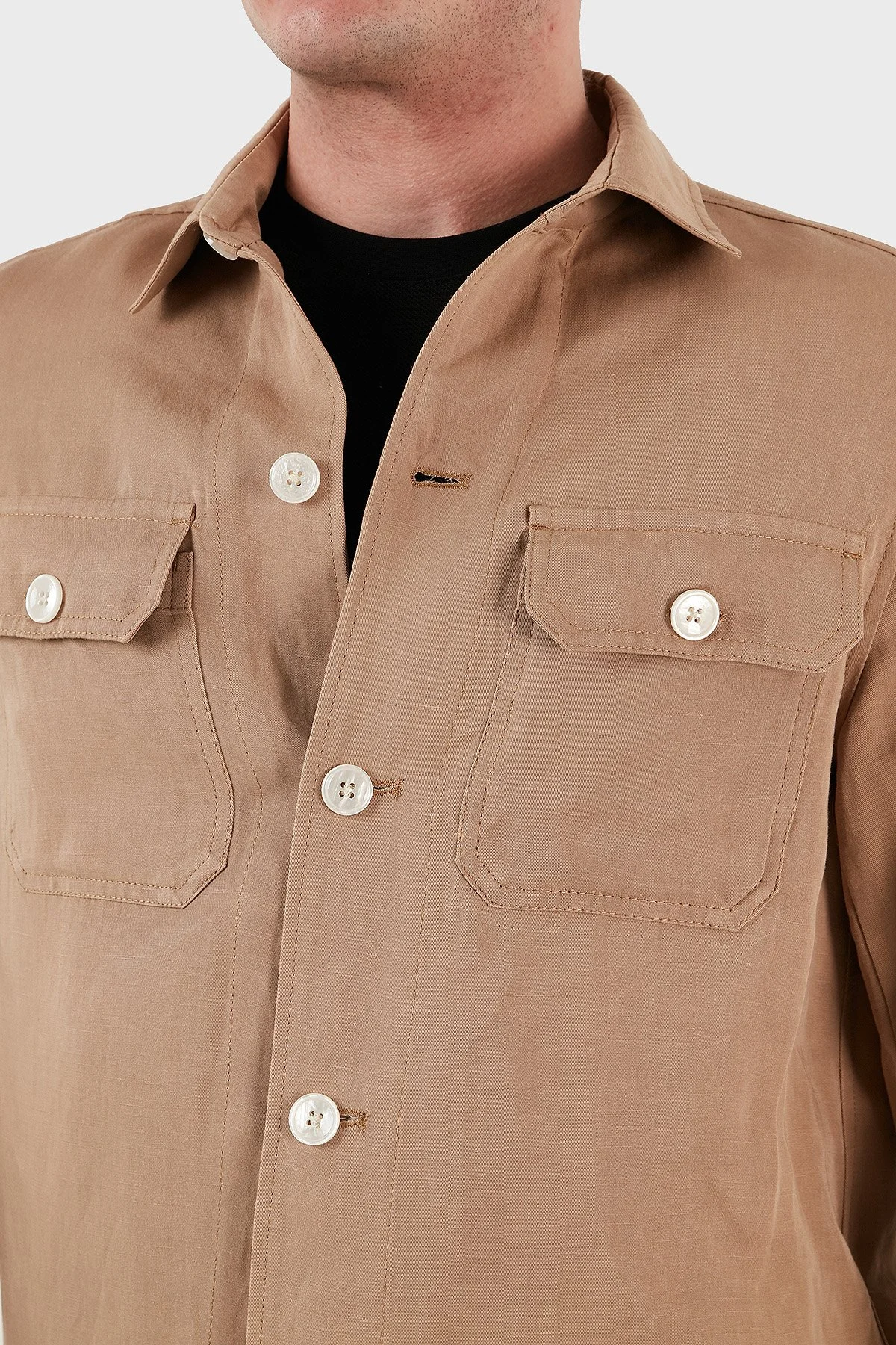 Boss Cepli Keten Karışımlı Relaxed Fit Erkek Gömlek Ceket 50489418 260 BEJ - 11