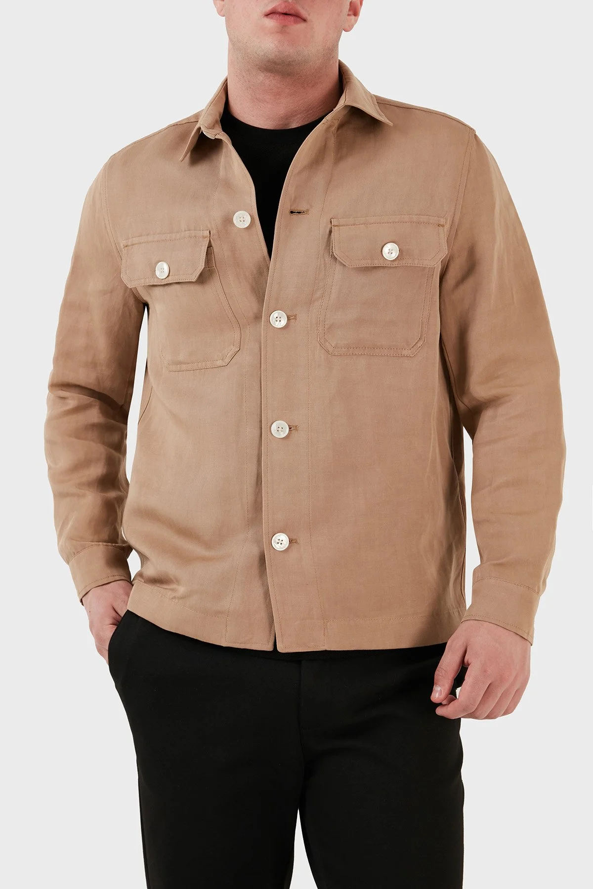 Boss Cepli Keten Karışımlı Relaxed Fit Erkek Gömlek Ceket 50489418 260 BEJ - 14