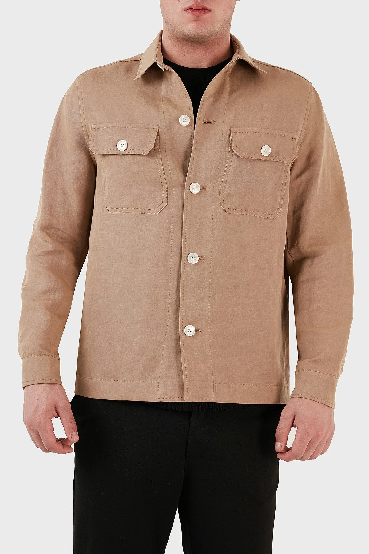 Boss Cepli Keten Karışımlı Relaxed Fit Erkek Gömlek Ceket 50489418 260 BEJ - 1