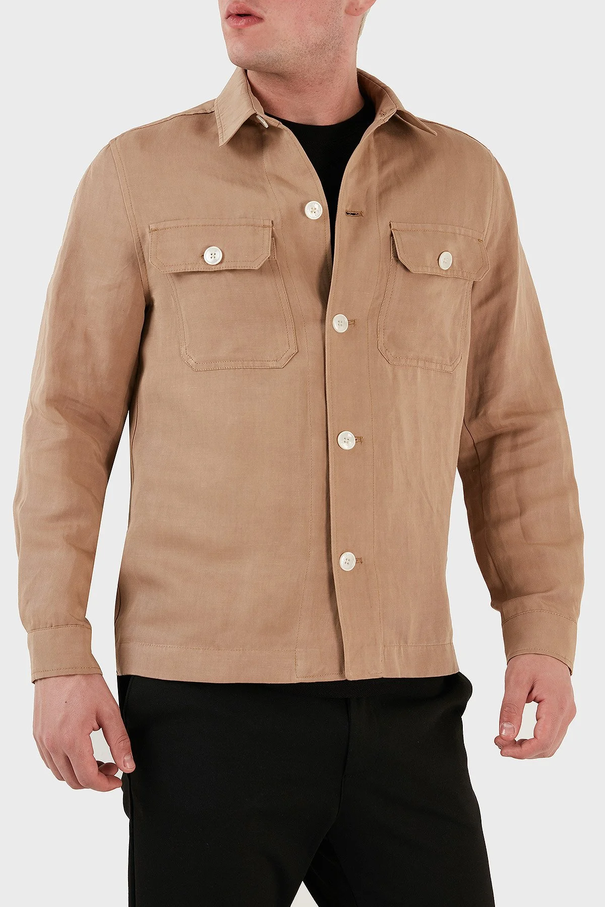 Boss Cepli Keten Karışımlı Relaxed Fit Erkek Gömlek Ceket 50489418 260 BEJ - 3