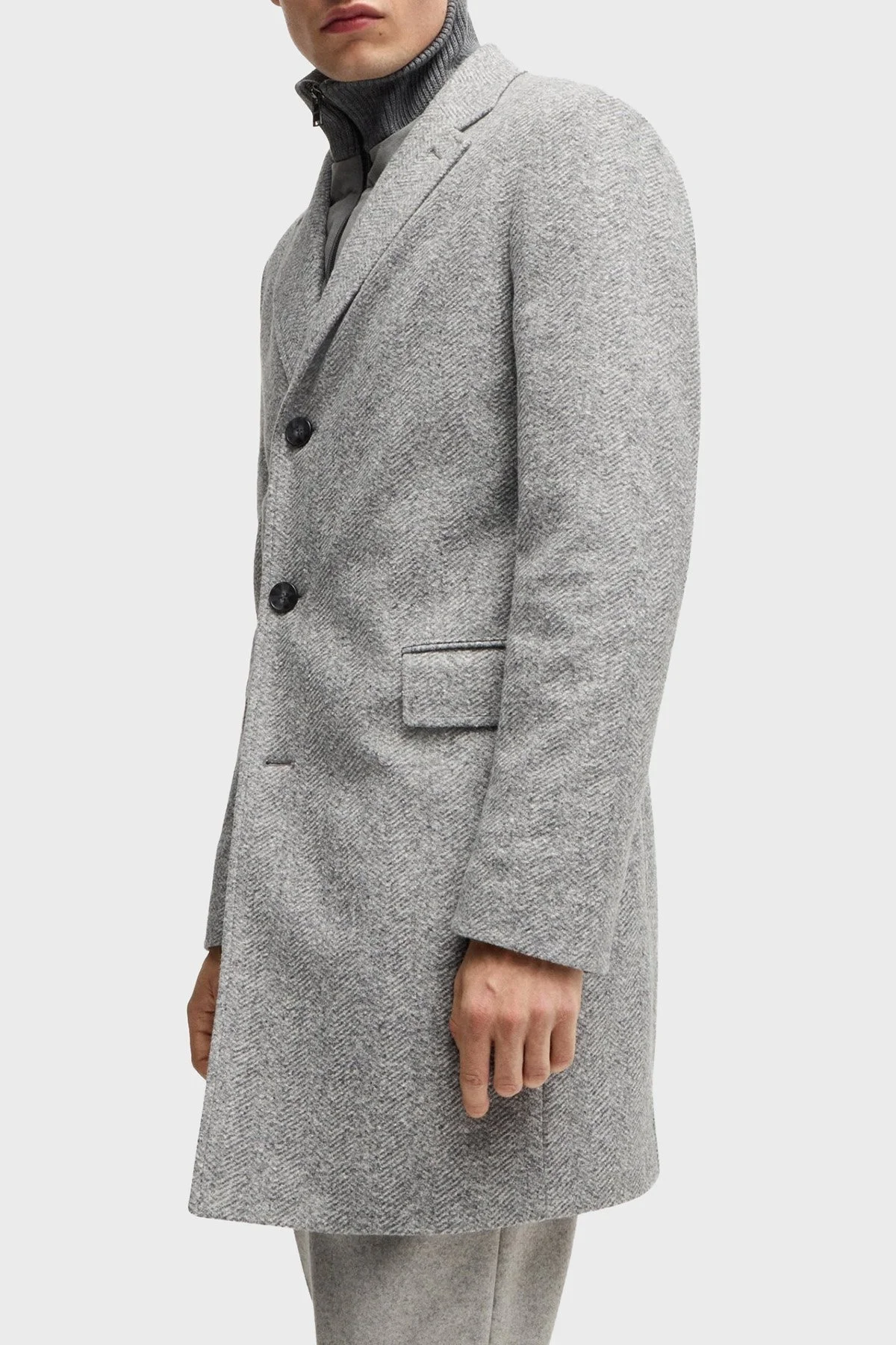 Boss Çıkarılabilir Fermuarlı İç Yelekli Yün Karışımlı Desenli Slim Fit Erkek Kaban 50528131 030 ANTRASİT - 4