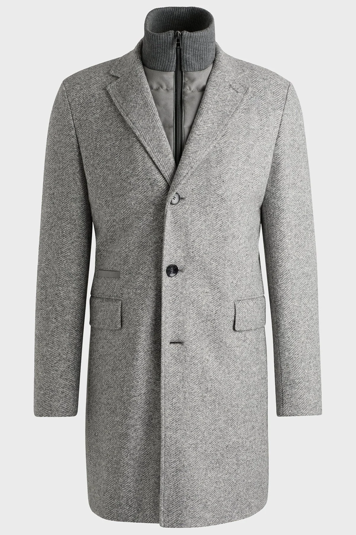 Boss Çıkarılabilir Fermuarlı İç Yelekli Yün Karışımlı Desenli Slim Fit Erkek Kaban 50528131 030 ANTRASİT - 5