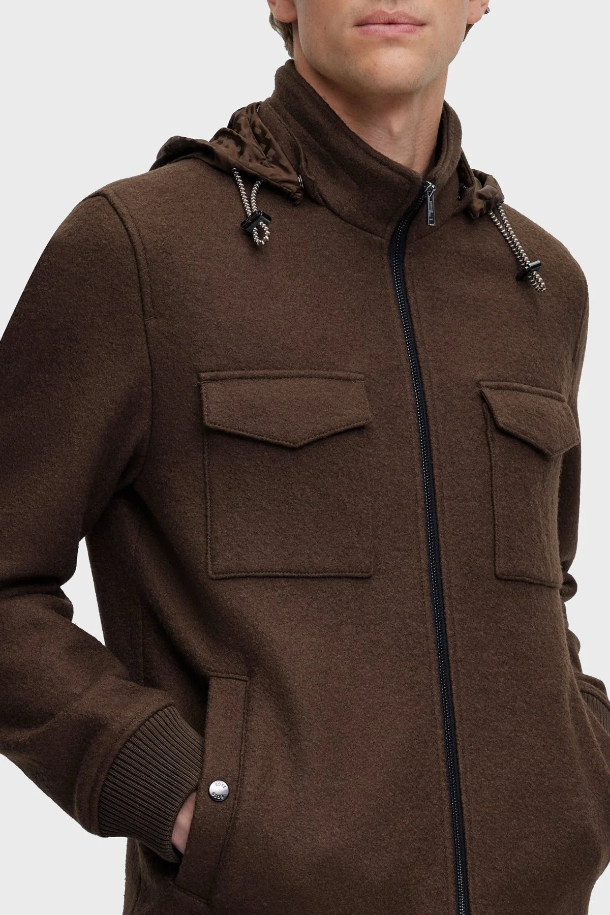 Boss Çıkarılabilir Kapüşonlu Cepli Regular Fit % 100 Yünlü Erkek Ceket 50501604 361 KAHVE - 4