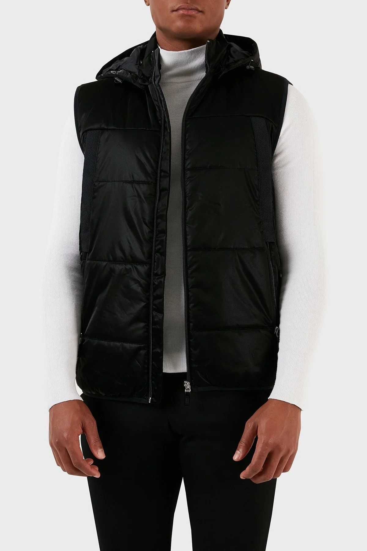 Boss Çıkarılabilir Kapüşonlu Fermuarlı Regular Fit Erkek Yelek 50497650 001 SİYAH - 8