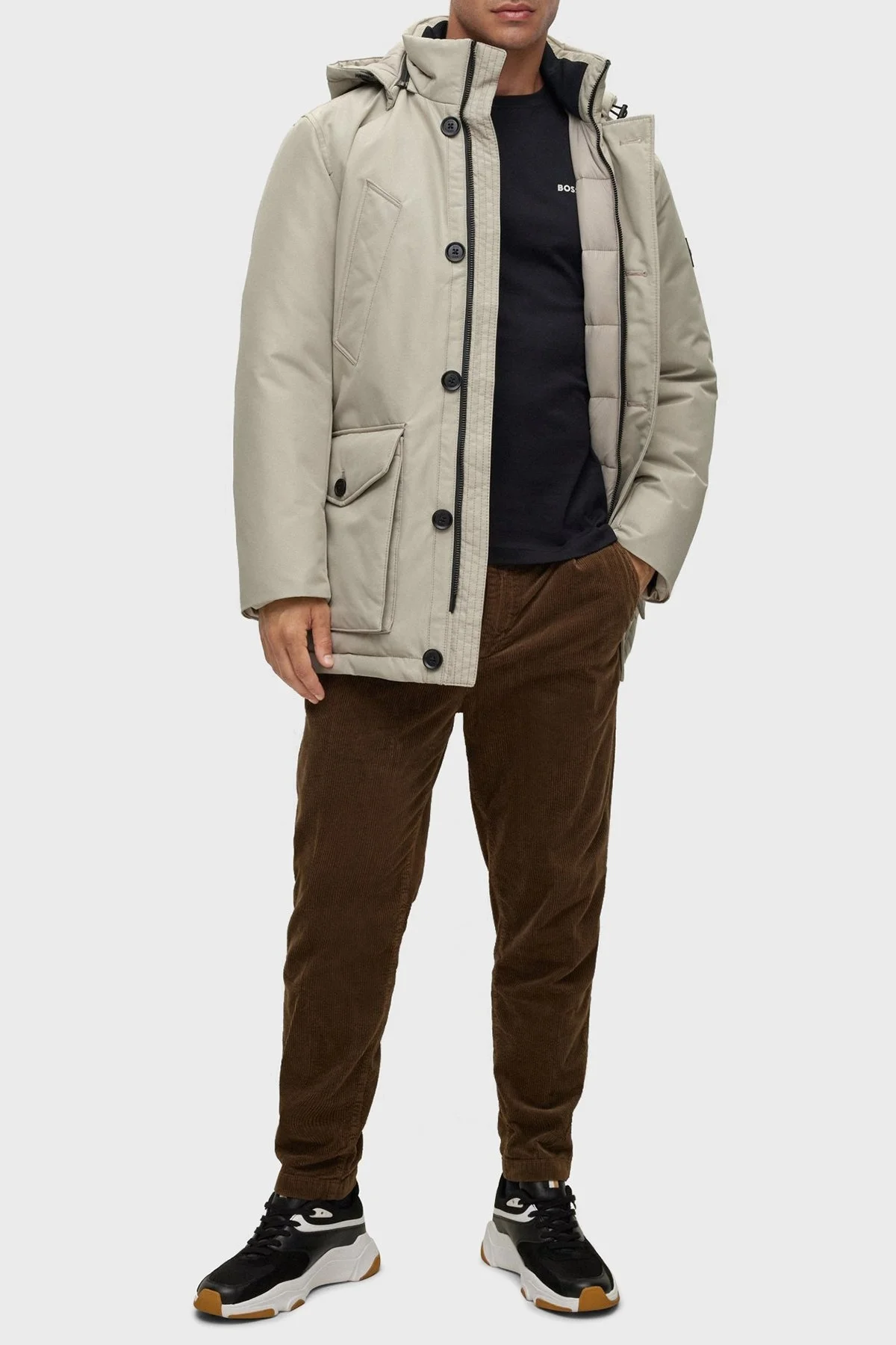 Boss Çıkarılabilir Kapüşonlu Relaxed Fit Cepli Erkek Mont 50477966 090 YEŞİL - 2