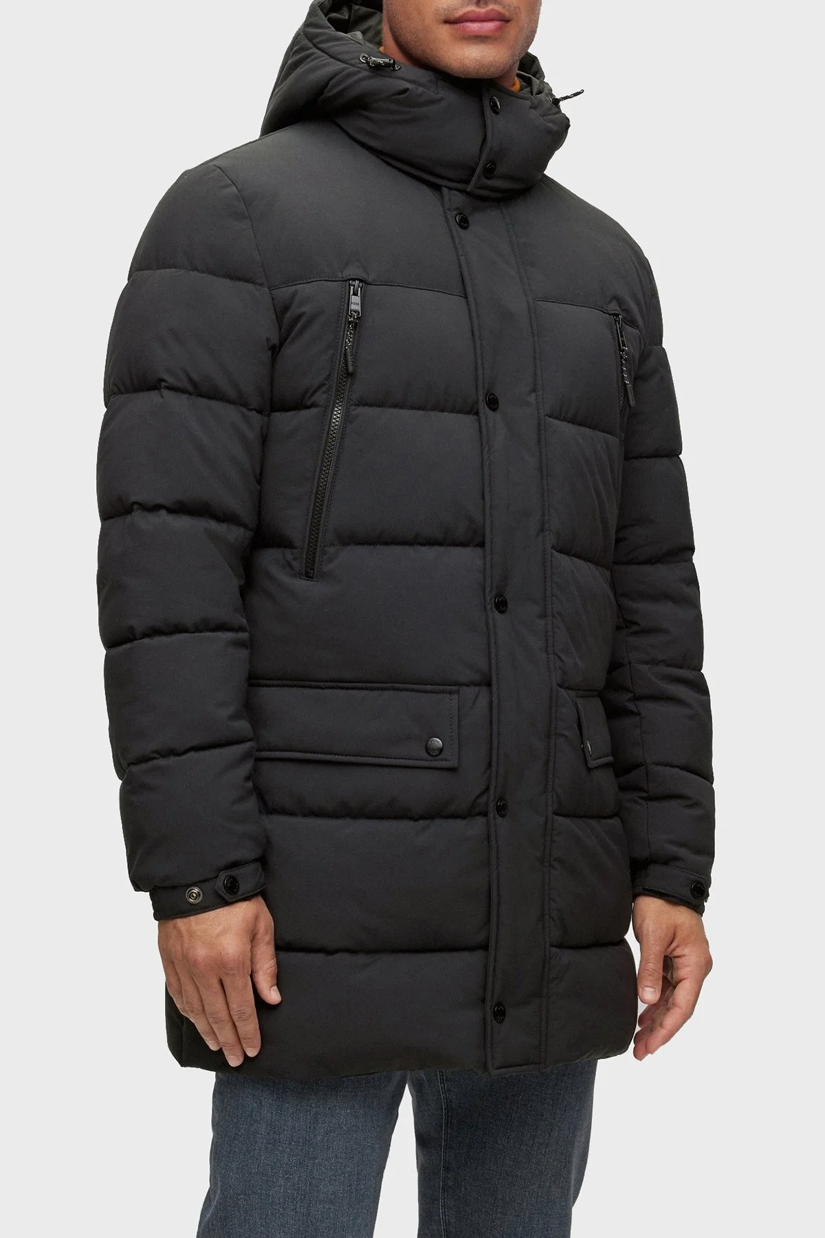 Boss Çıkarılabilir Kapüşonlu Su Geçirmez Uzun Erkek Mont 50476209 001 SİYAH - 1